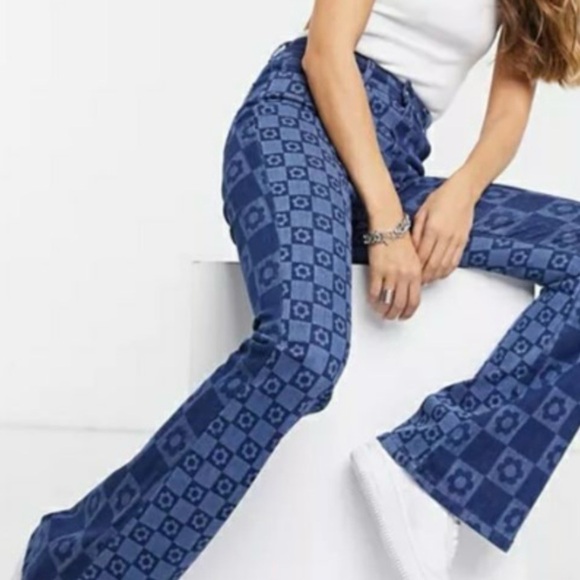 JADED LONDON 2 PC Denim Set ~ High Waist Flared Leg Jeans, Matching Cropped Top - Picture 2 of 6